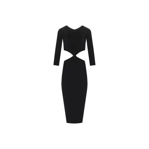 Elisabetta Franchi Длинное платье с длинными рукавами женское черное