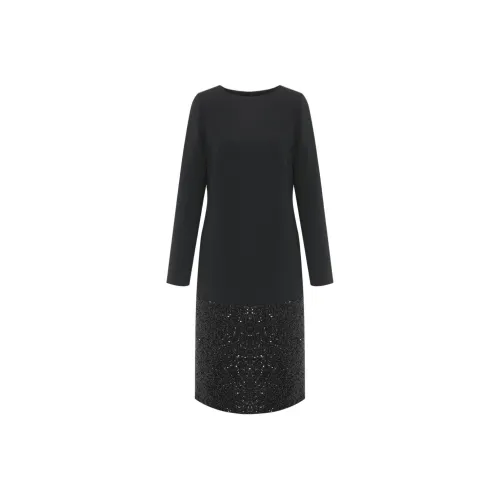 BBLLUUEE Длинный рукав Платье Женское Чернильно-черный