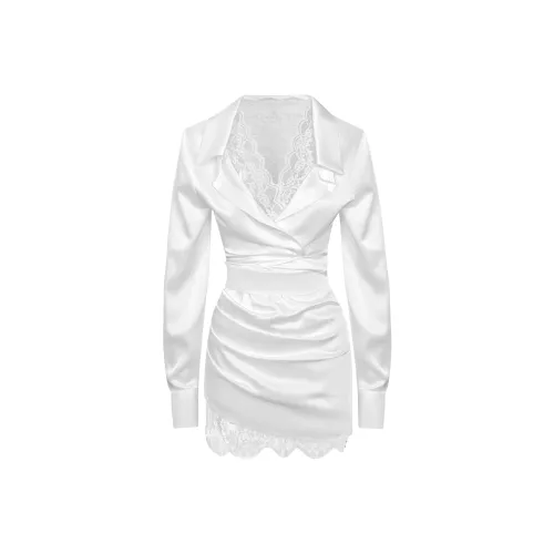 ONEPASS Длинный рукав Платье Женское Белое