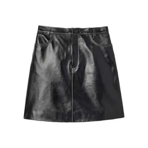 SANDRO Черные Женские Кожаные Короткие Юбки