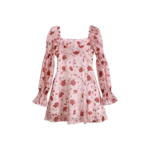 PLAY BUSH Длинное платье с длинными рукавами женское розовое