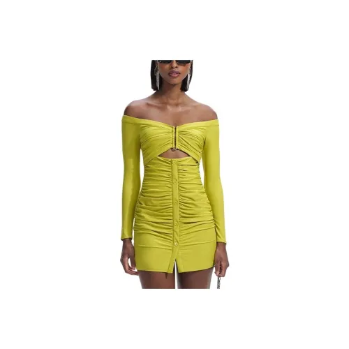 Self Портрет Длинный Sleeved Платье Женские Желтый Контрастность Зеленый