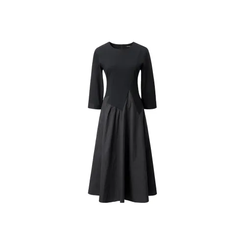 Yan Domain Длинный рукав Платье Женское Черное