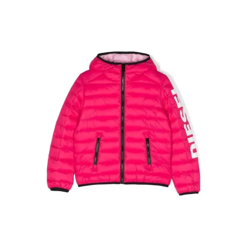 DIESEL Хлопковый пуховик клубнично-красного цвета для детей