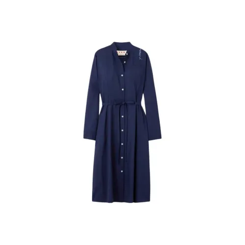 MARNI Длинное платье с длинными рукавами женское синее