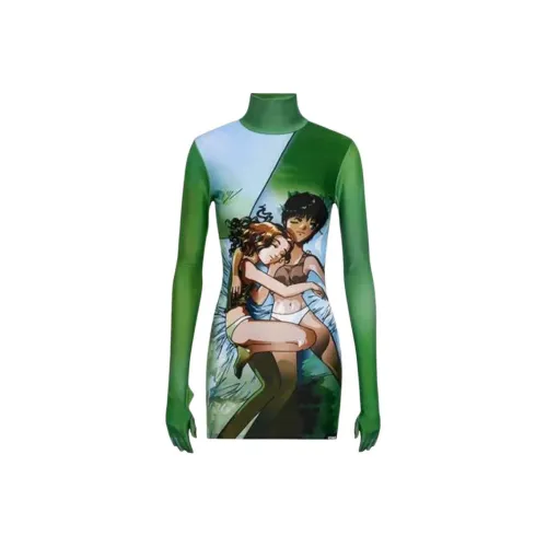 Vetements Длинное платье с длинными рукавами женское зеленое