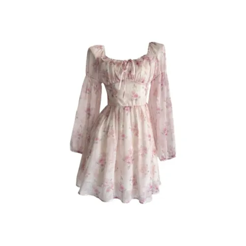 JOSR Длинное платье с длинными рукавами женское розовое