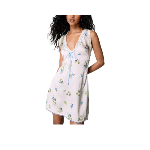 NASTY GAL Сатин Ditsy Лента Комбинированный Арочный Мини Платье Без рукавов Платье Женские Кремовый