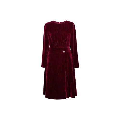 ROEYSHOUSE Длинное платье с длинными рукавами женское анкора красного цвета