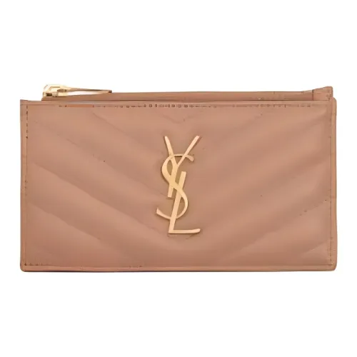 SAINT LAURENT Монограмма Телячья кожа Держатель для карт Кошелек для монет Держатель для карт Женские Винтаж Персиково-розовый