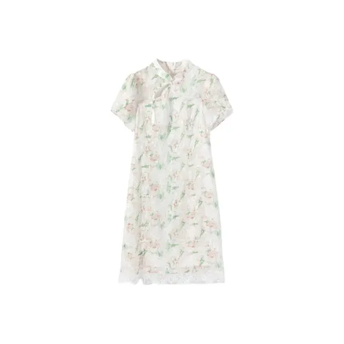 EICHITOO Короткий рукав Платье Женское Светло-оранжевый Узор