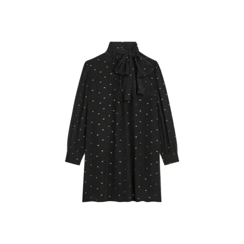 CELINE Платье бэбидолл из шелка жоржетт с длинными рукавами женское черное