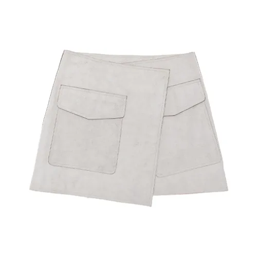 Helmut Lang Белый-коричневый Женские Кожаные Короткие Юбки