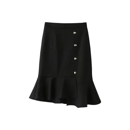 H YXIANG Черная Женская Повседневная Длинная Юбка