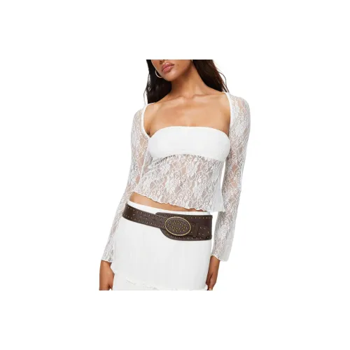 PRINCESS POLLY ALYDA Длинный рукав Кружевной топ Повседневный костюм Женская Белый Белый