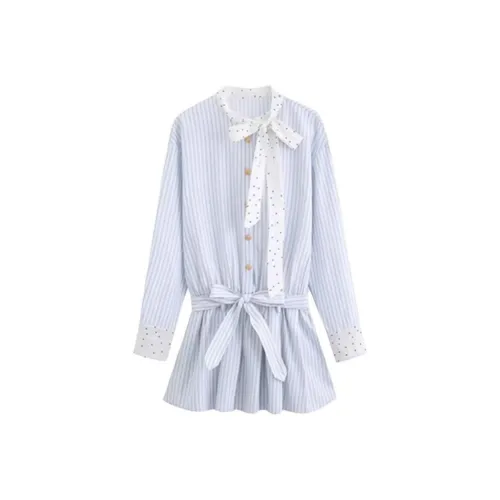 ZWTX STUDIO Длинное платье с длинными рукавами женское синее