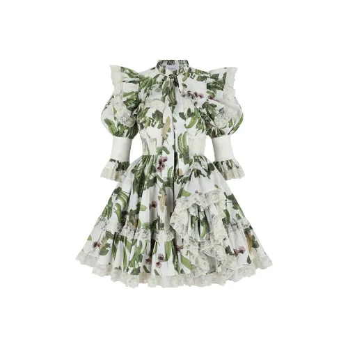 Selkie Коллекция SS25 Длинный рукав Платье Женское цвет слоновая кость основа волшебный боб с принтом