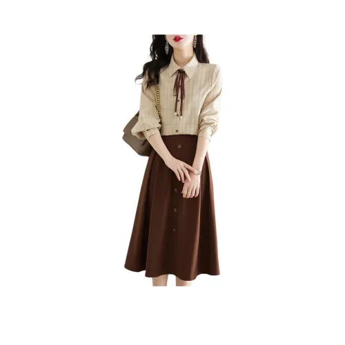 Still quiet Хаки+Кофе Женские Комплекты с юбкой