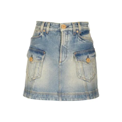 BALMAIN Джинсовые короткие юбки Женские Синие
