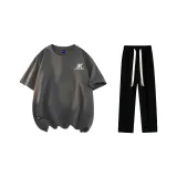 Комплект одежды (Темно-серая футболка + черные повседневные штаны)