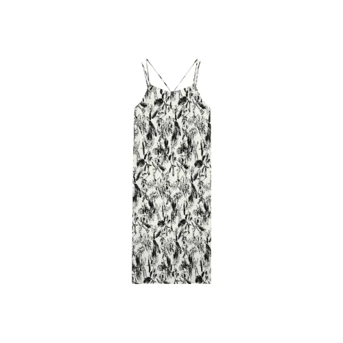 3COLOUR Slip Платье Женское Черно-Белое Цветочное