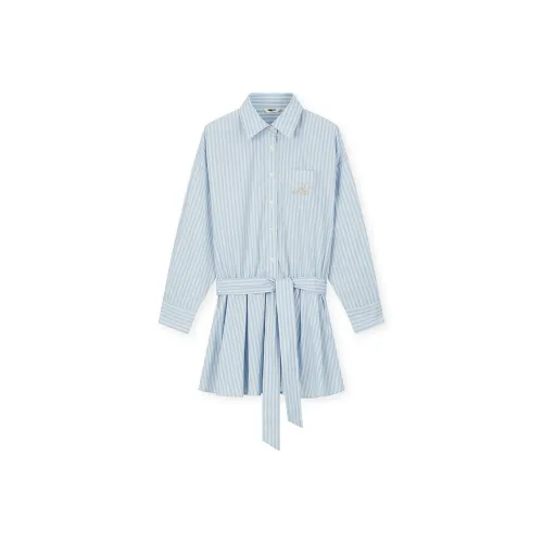 BONELESS Cut Long Sleeved Dress Women's Blue Stripes BONELESS Cut Длинный рукав Платье Женское Синие полосы