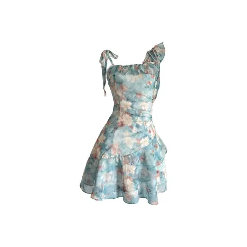 MO VOICE Slip Платье Женские Масло Цветочный Зеленый