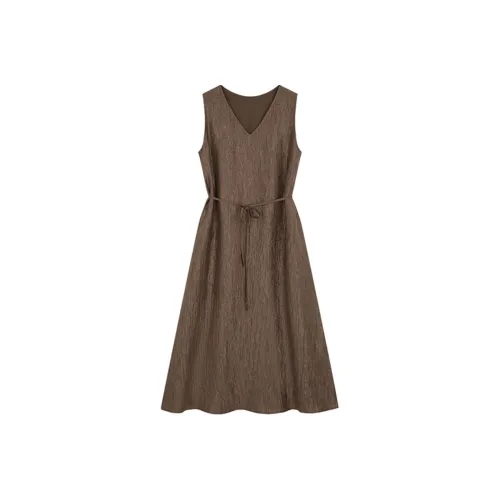 IHIMI Без рукавов Платье Женское Коньячный Коричневый