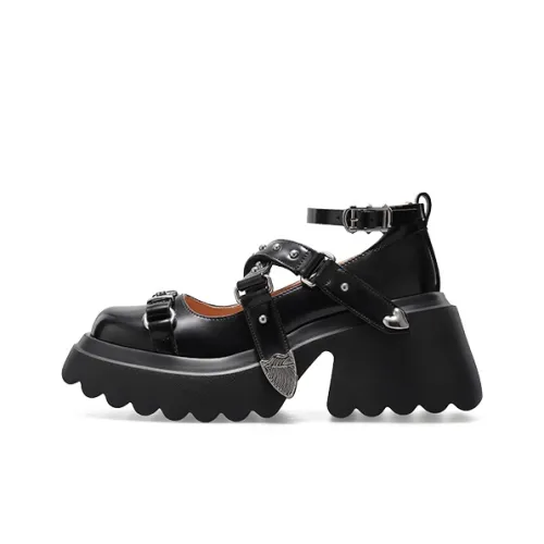 KNKW Грубый каблук Туфли Мэри Джейн Женские Перламутровый Черный