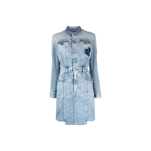 DSQUARED 2 Длинное платье с длинными рукавами женское светло-синее