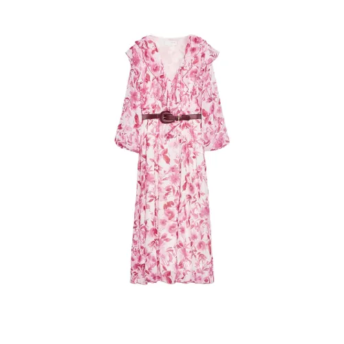 ZARA Длинное платье с длинными рукавами женское розовый белый