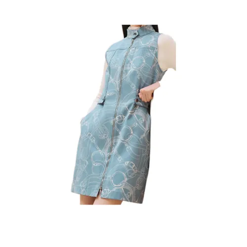 HERMES Без рукавов Платье Женское Арктический синий