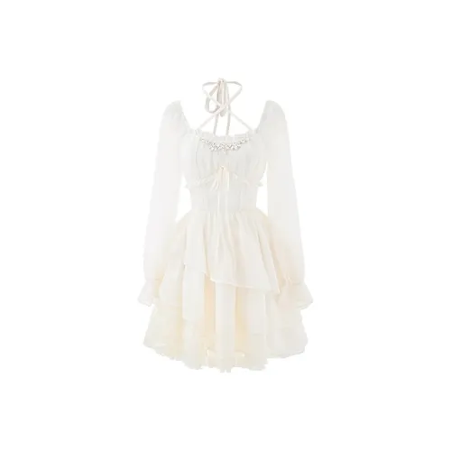 SECFLY OFFICIAL Длинное платье с длинными рукавами женское абрикосового цвета