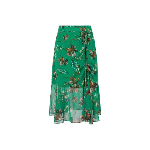 JZ. ANNAKRO Повседневный Длинный Юбка Женская Изумрудно-Зеленый Цветочный Дизайн