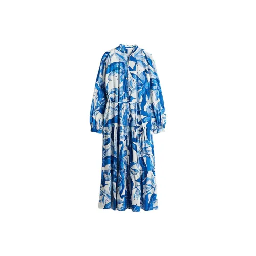 H&M Белый/Цветочный Женские Длинные Платья с Рукавами