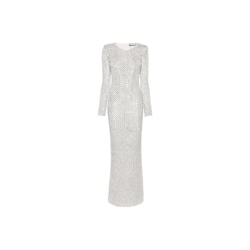 Elisabetta Franchi SS24 Длинное платье с длинными рукавами цвет Women's Silver