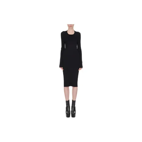 RICK OWENS Черное Женское Длинное Платье с Рукавами