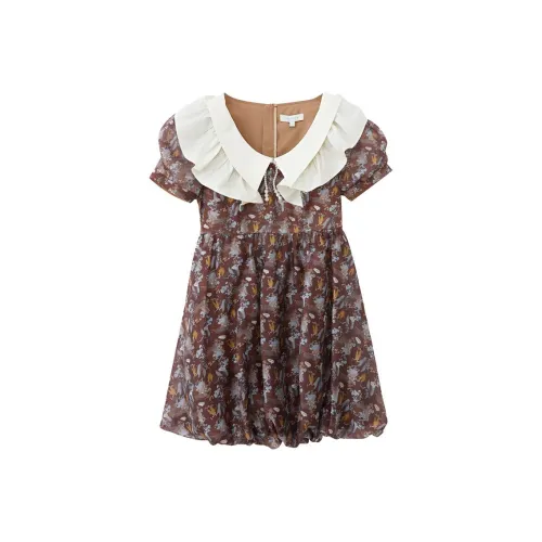 LULUALWAYS Короткий рукав Платье Женское Кофейное