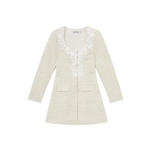 Self Портрет Длинное Платье с Длинными Рукавами Цвет Слоновая Кость Женское