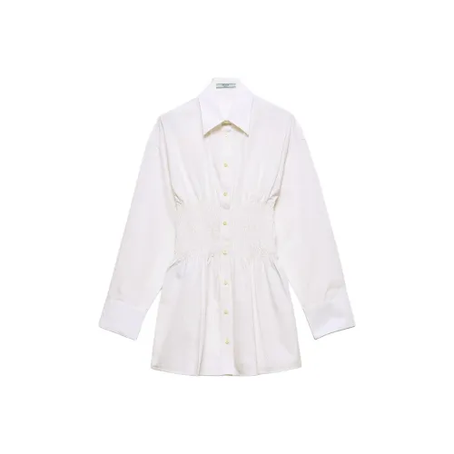 PRADA FW25 Длинное платье с длинным рукавом женское белое