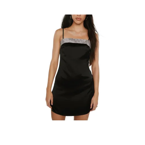 NASTY GAL Embellished Satin Mini Dress Slip Dress Women's Black
