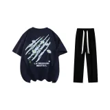 Комплект одежды (Темно-синяя футболка + черные повседневные штаны)