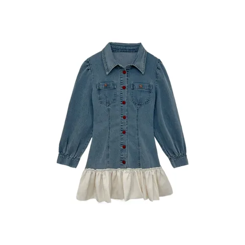 Icicofficial Длинное платье с длинными рукавами женское синее