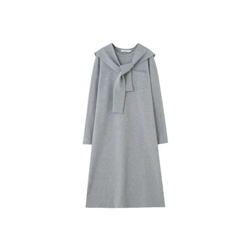 SOON FLOWER Длинное платье с длинными рукавами женское фотиния серый