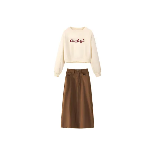 XIESHIXX Абрикос+Кофе Женские Комплекты с юбкой