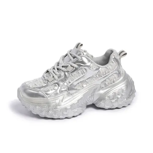 SUPEREDGE Slip-resistant и устойчивый к истиранию низ топ кроссовки с толстой подошвой Женские Серебряные