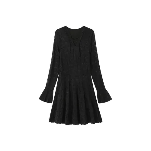 GULIANFEI Длинное платье с длинными рукавами женское черное