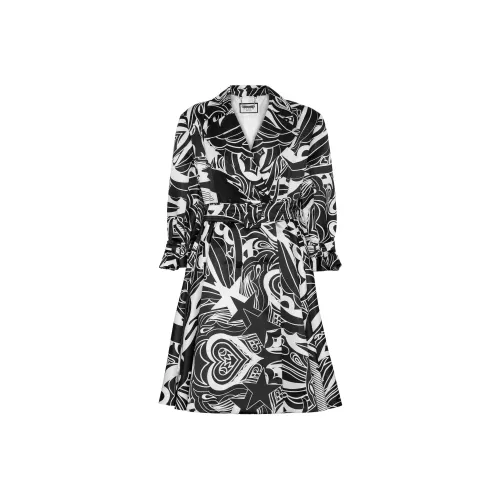 PHILIPP PLEIN Duchesse Мини Trench Tribal Circus Длинный Sleeved Платье Женские Черный