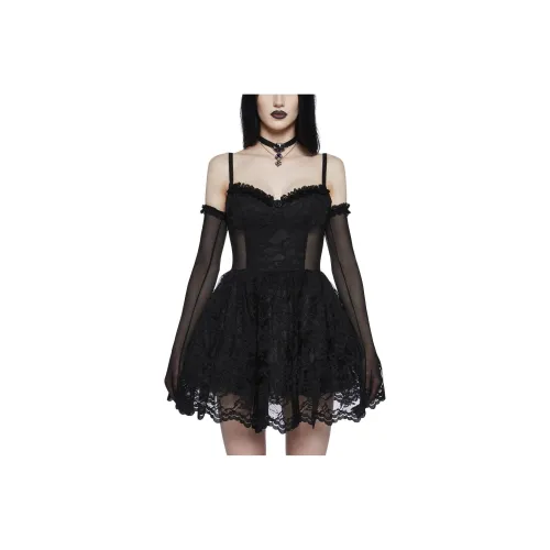 Dolls Kill Widow Бесконечность Любовь Сетка Платье And Перчатки Набор Комплект с юбкой Женские Черный Черный