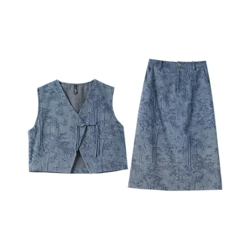 OUNIXUE Синий Женские Комплекты с юбкой